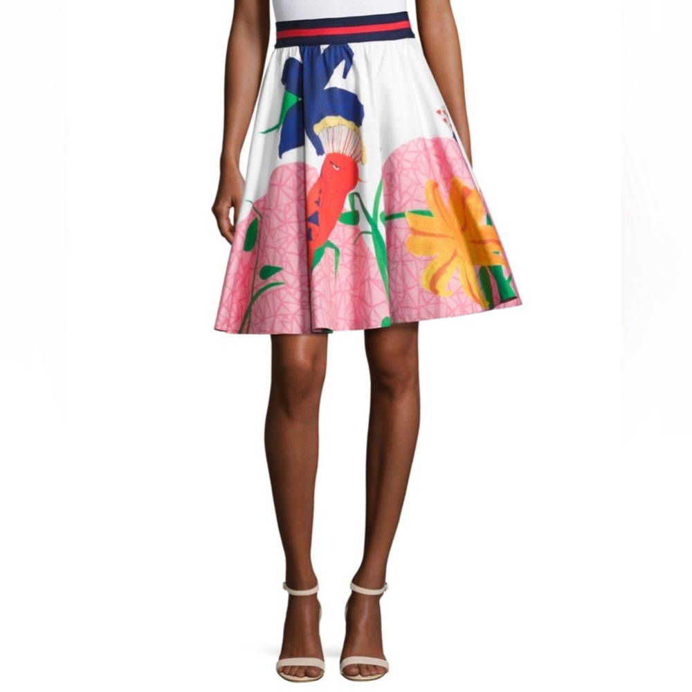 W/ Tags Alice + Olivia Earla Bird Print High Waist Flare Skirt 4